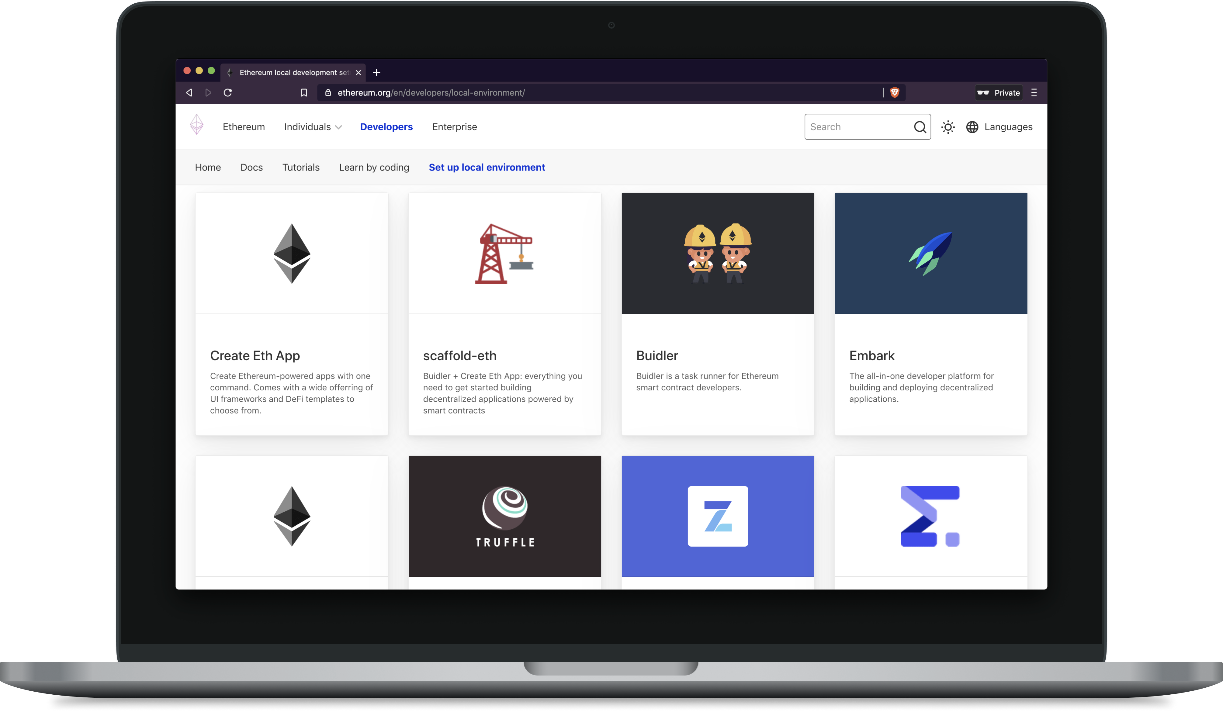 New ethereum.org developer portal links to frameworks