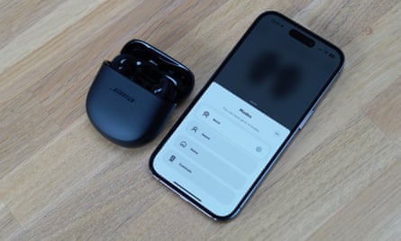 The Bose Music app showing noise cancellation modes for QuietComfort Earbuds 2.