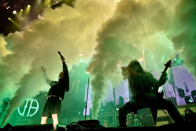 The heavy metal band Pantera performs on stage during the 'Knotfest Colombia 2022