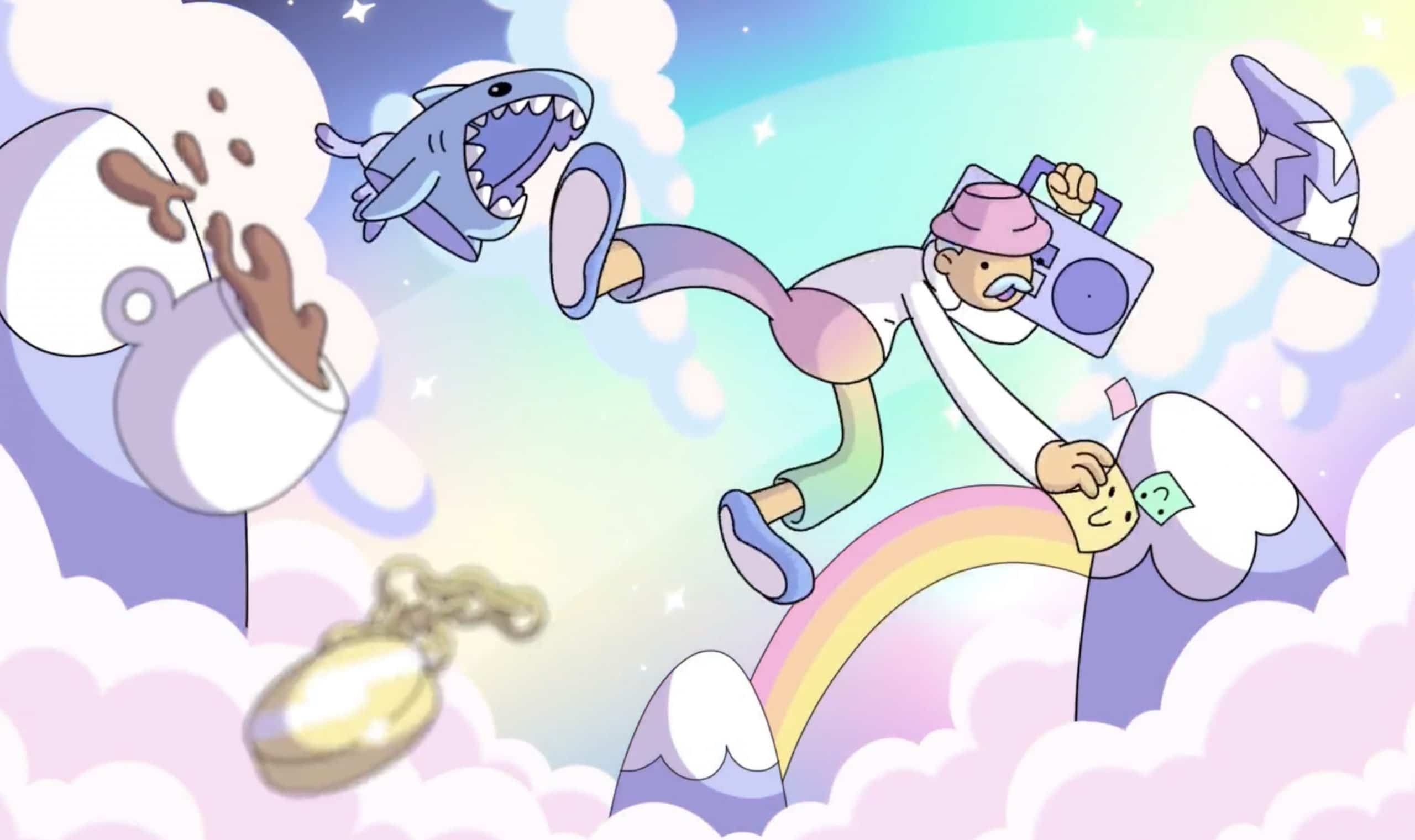 Doodles 2 trailer featuring an animated character with a rainbow and other accessories