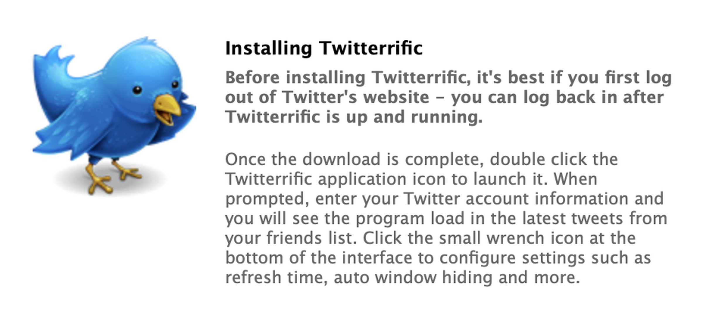Screenshot of Twitterific's bird logo from 2007.