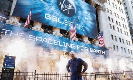 Richard Branson outside the New York Stock Exchange before the Virgin Galactic listing in October 2019.