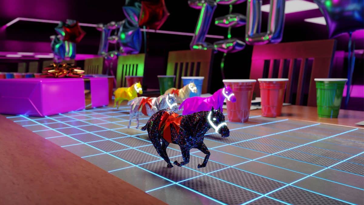 Zed Run game showing a digital horse in the middle of a race