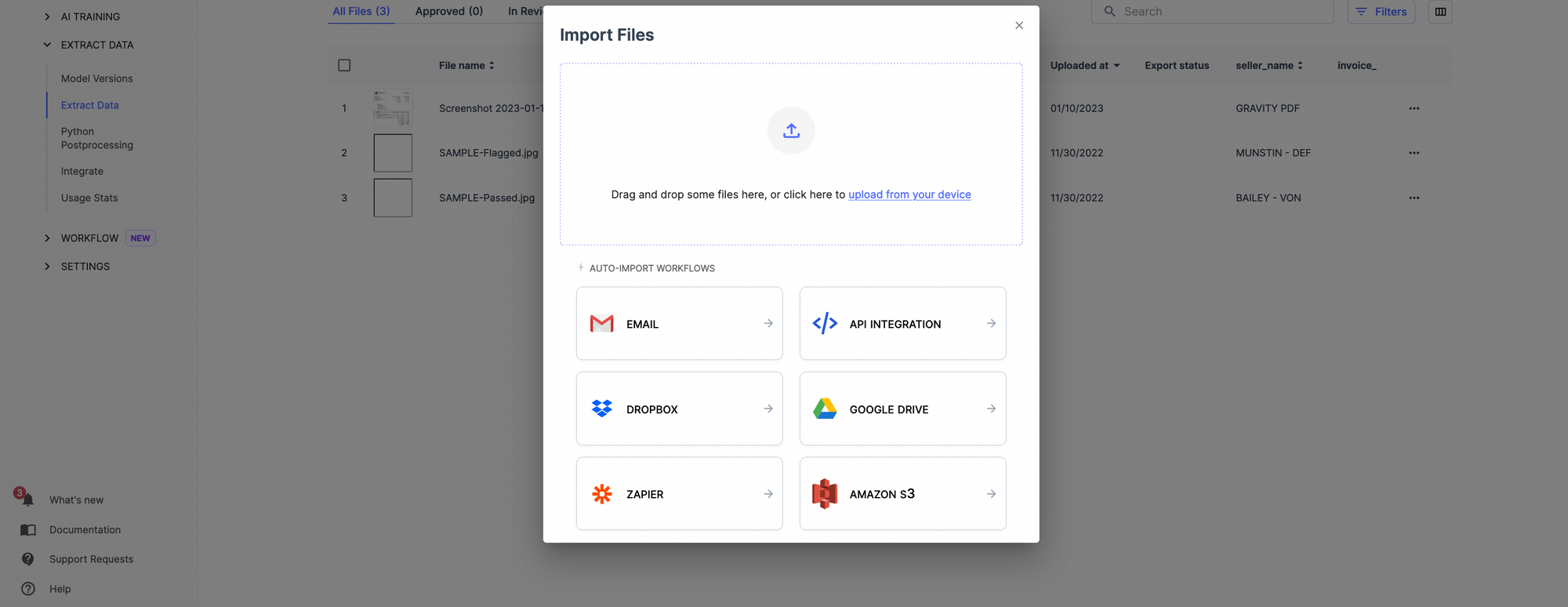 Document import options on Nanonets