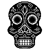 A black and white sugar skull