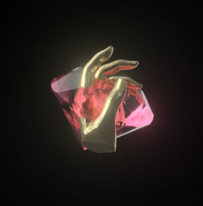 FVCK_CRYSTAL// #2379 - gold hand with a red diamond through it