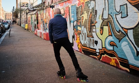 Chris Pensa skating on street art