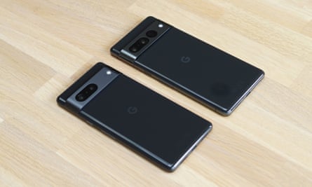 The Pixel 7 next to the Pixel 7 Pro on a table.