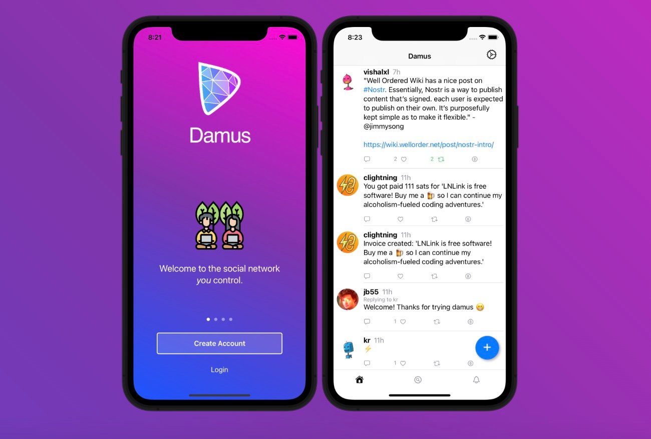 Damus app displayed om mobile phones