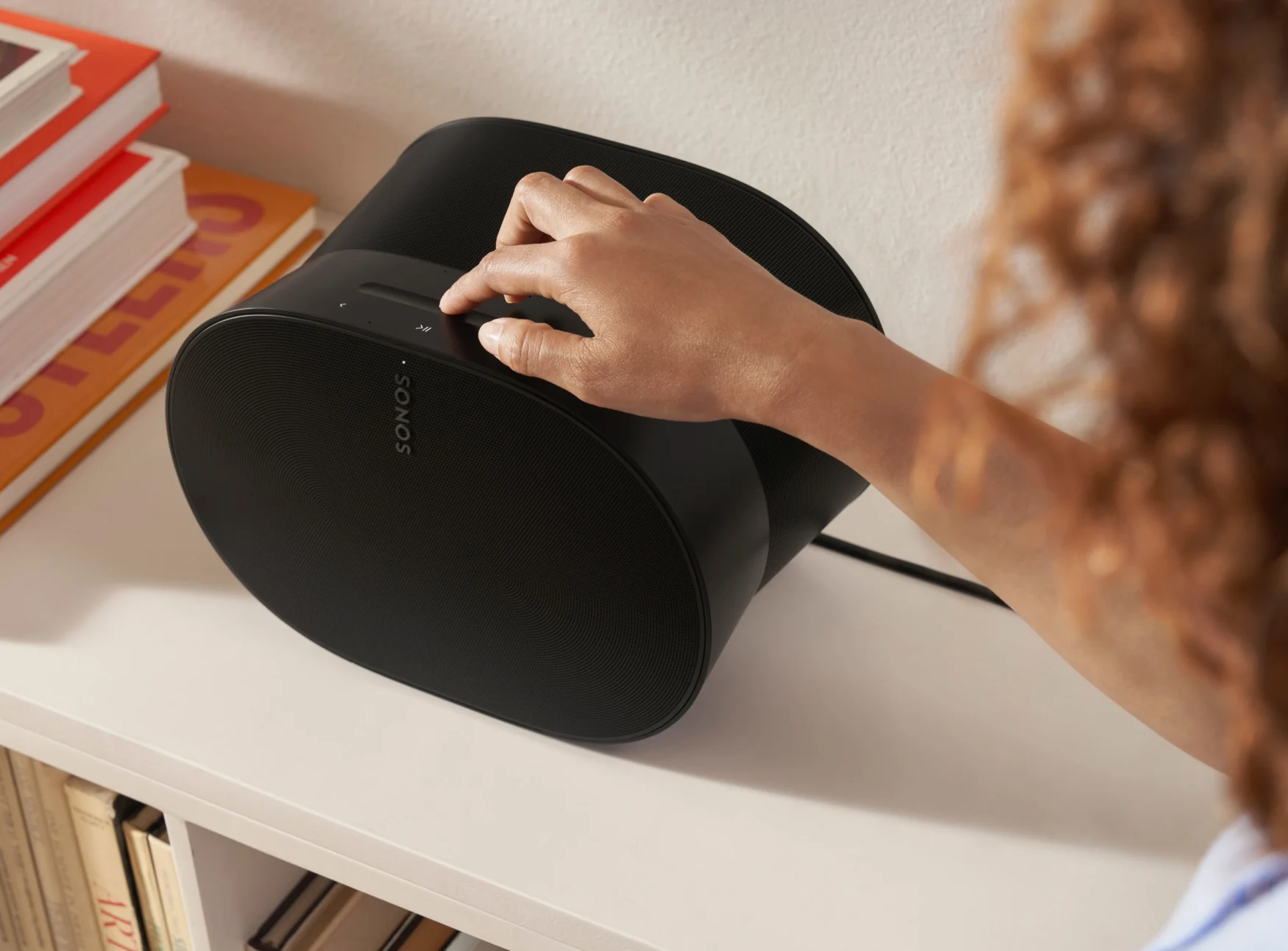 The Sonos Era 300 speaker, with a focus on its redesigned touch control panel
