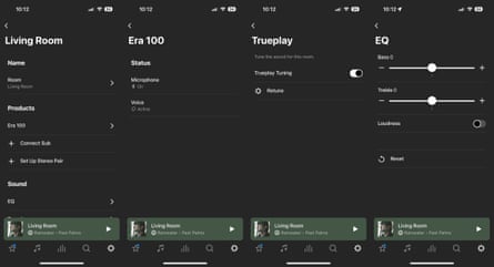 The Sonos app showing the settings for the Era 100 speaker.