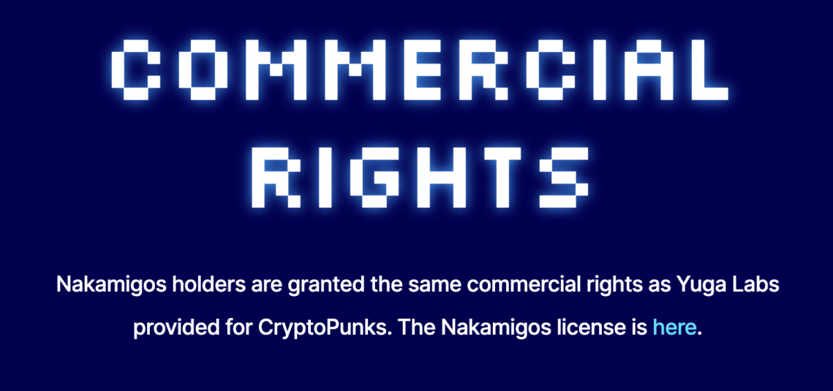 White pixelated text on a dark blue background that reads "Commercial rights".