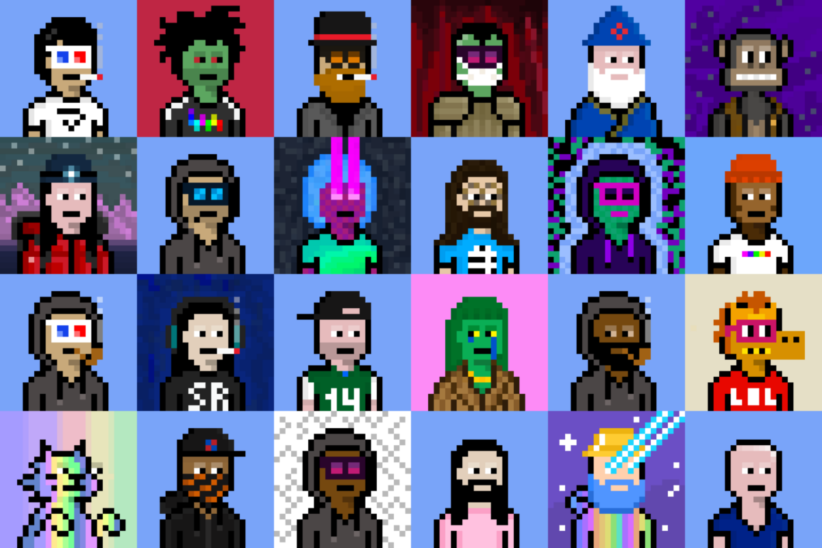 A 24 pixel character grouping in the style of CryptoPunks.
