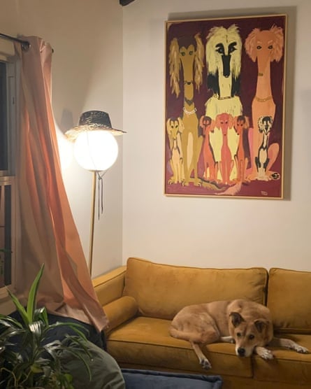 Stasey's mysterious painting of (what she believes to be) a family of Afghan hounds, along with her own hound.