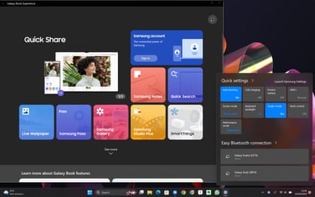 A screenshot of various Samsung apps running on Windows 11.