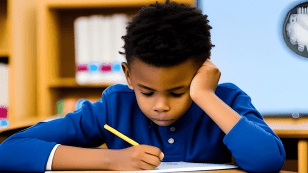 boy with a pencil working on a timed test