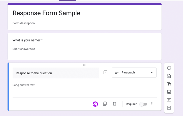 screenshot of popsicle stick form from google forms that has a question for the name and an answer to the question