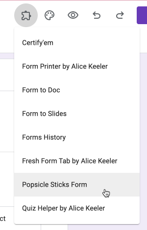 puzzle piece icon in google forms to select popsicle sticks form