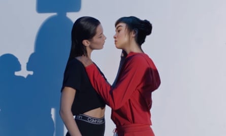 The human model Bella Hadid and the artificial intelligence model Lil Miquela in a Calvin Klein campaign.