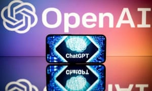 Screens showing the OpenAI and ChatGPT logos