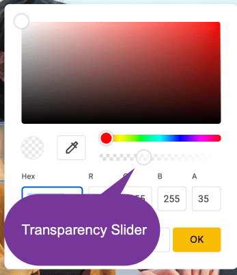 screenshot of the transparency slider in the color picker. 