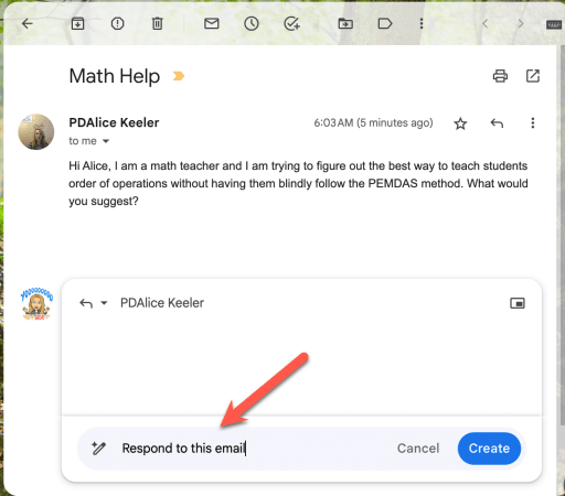 Screenshot of email with a "Respond to this email" as the prompt for Bard. 
This is one of the Ways Google Bard is Better than ChatGPT