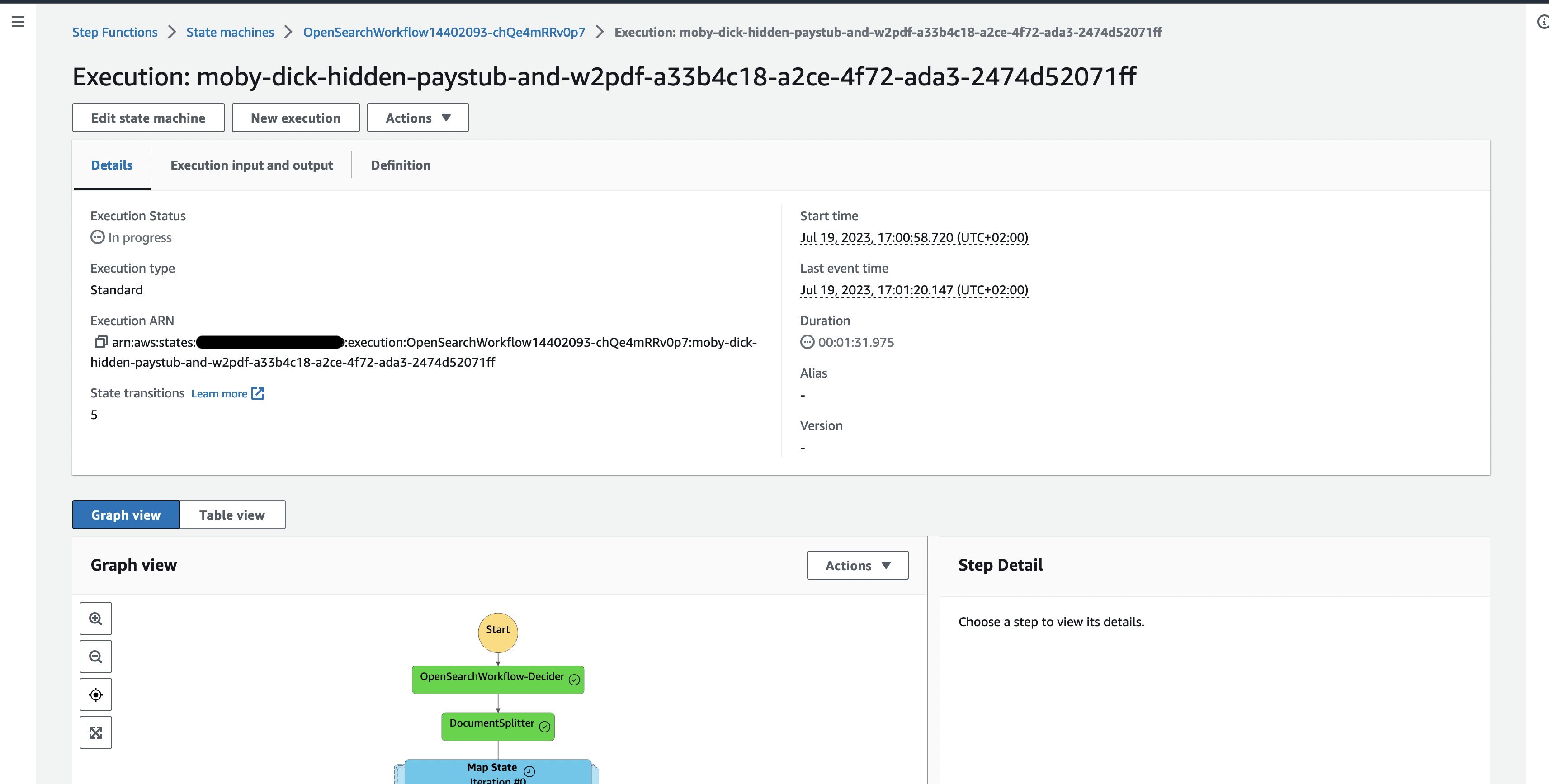 One document Step Functions workflow execution