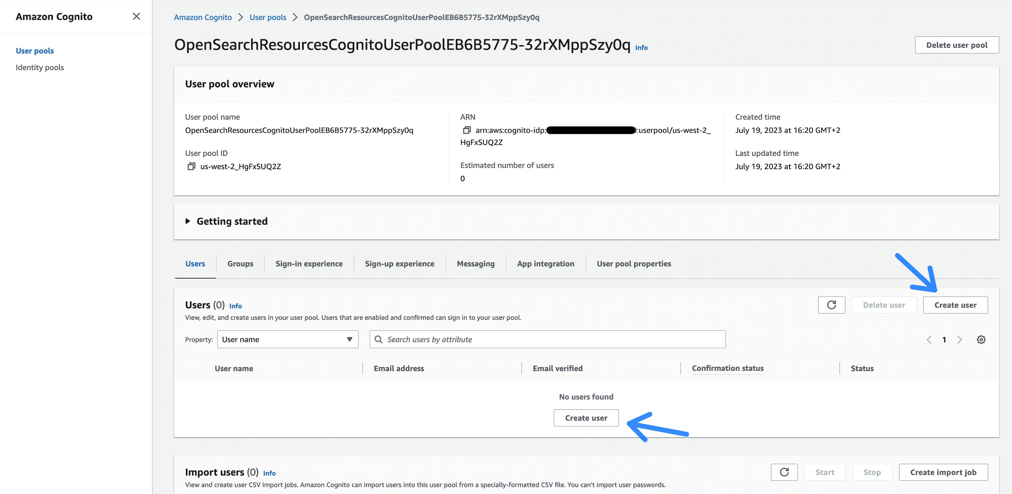 Figure 4: The Cognito user pool