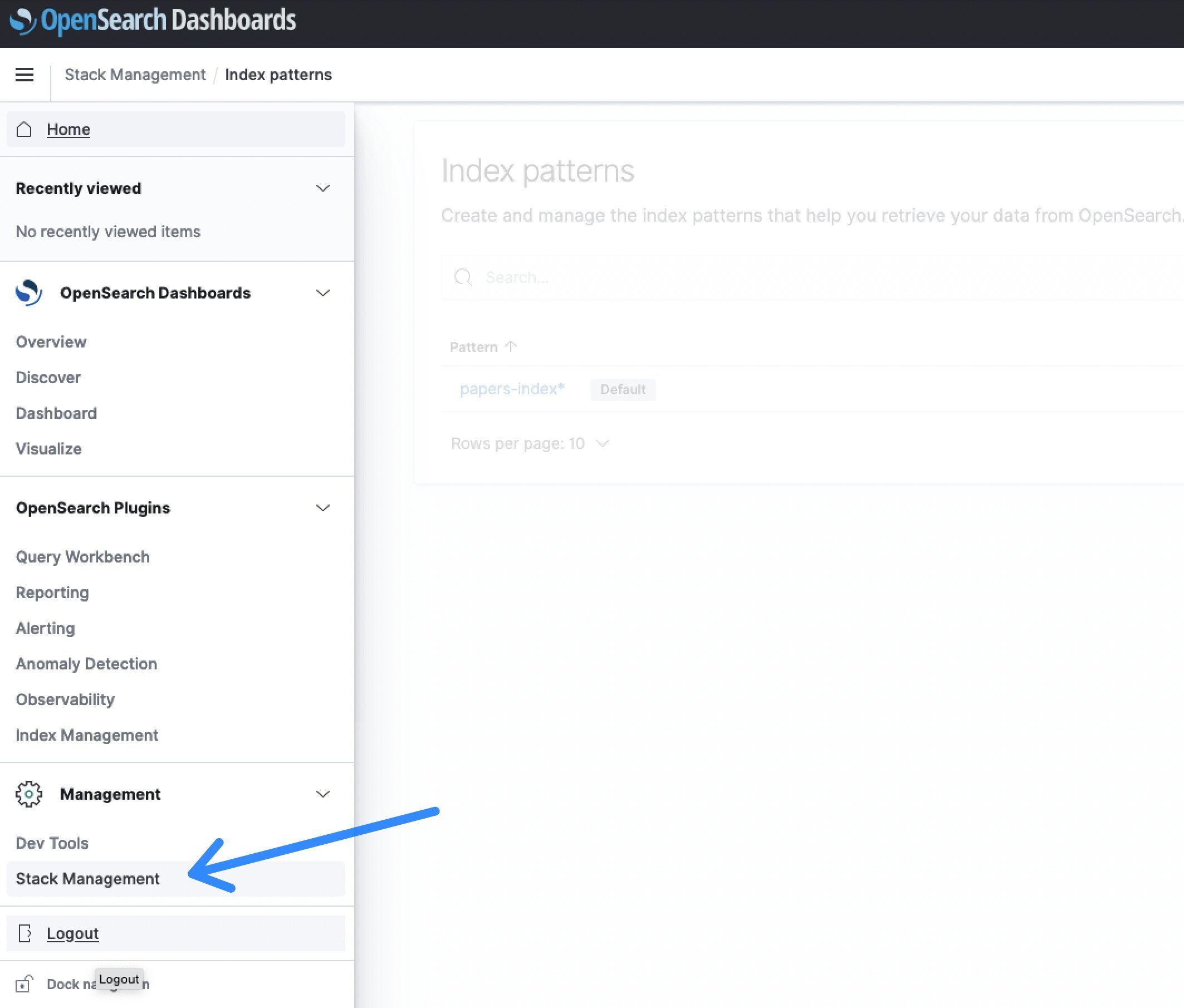 Figure 6: OpenSearch Dashboards Stack Management