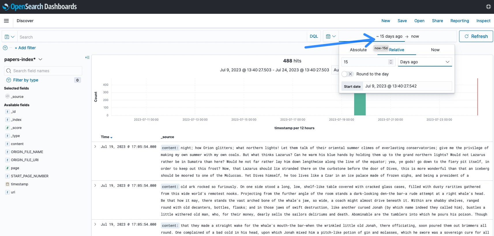 Figure 11: OpenSearch timespan change