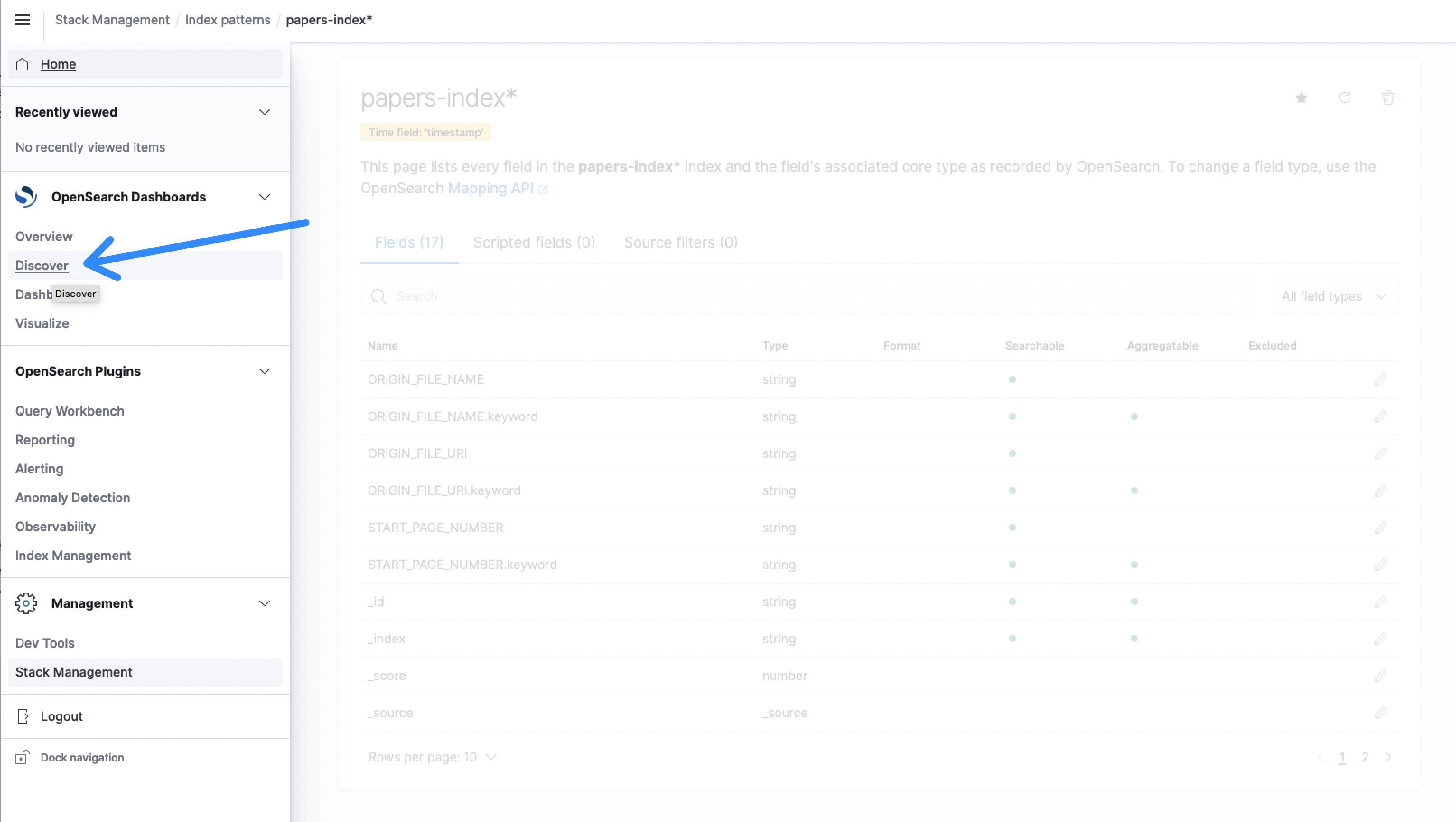 Figure 10: OpenSearch Discover