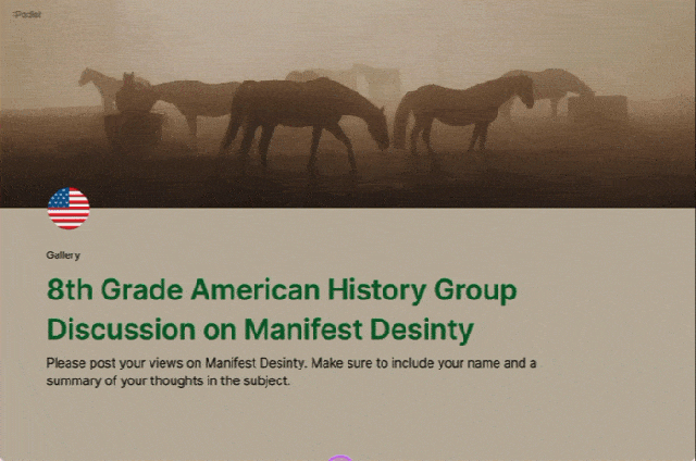 GIF of a discussion board on manifest destiny that shows individual student posts full screen one at a time. 
