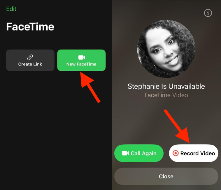 Steps to leave a FaceTime video message.