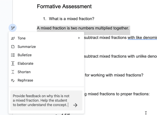 Provide feedback on why this is not a mixed fraction. Help the student to better understand the concept. 