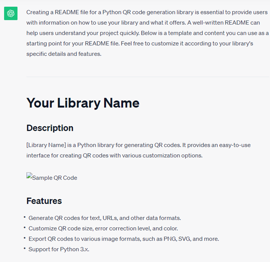 crear un archivo README para una biblioteca de generación de códigos QR de Python usando ChatGPT