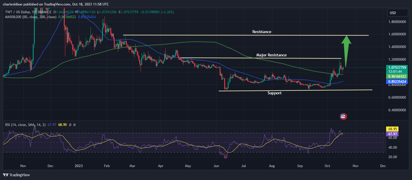 TWT/USDT chart analysis.  Fountain.  Tradingview.com