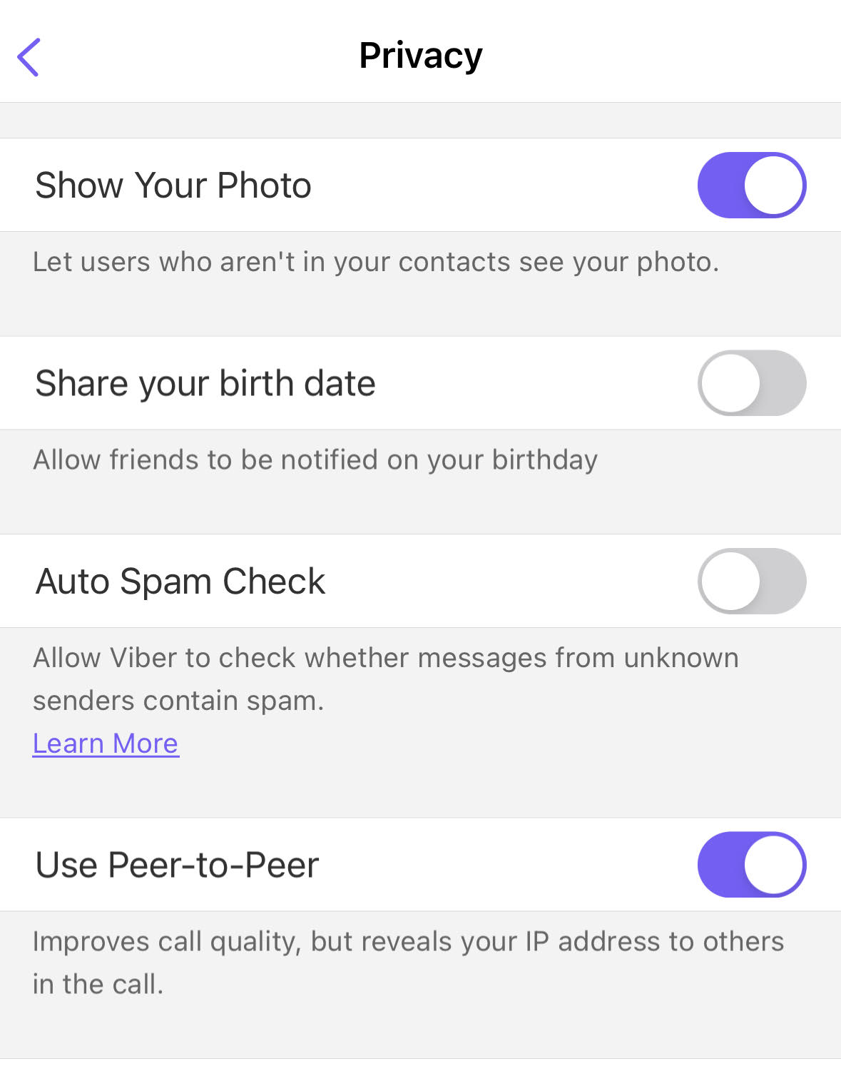 Settings in Viber to disable peer-to-peer calling.