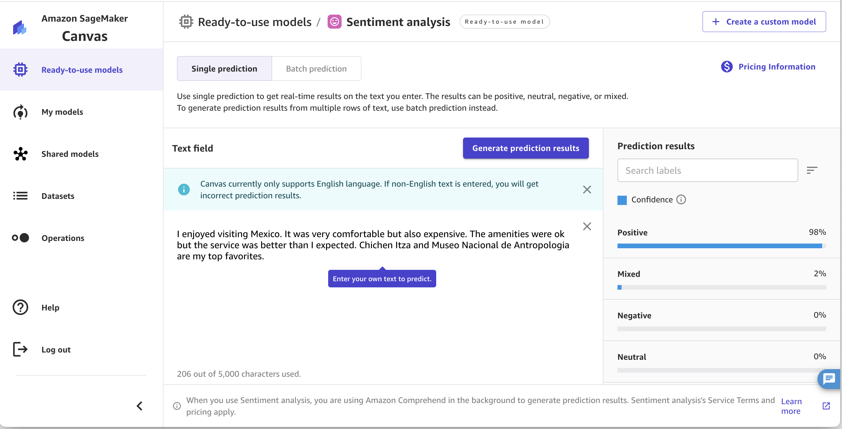 Sentiment Analysis in SageMaker Canvas