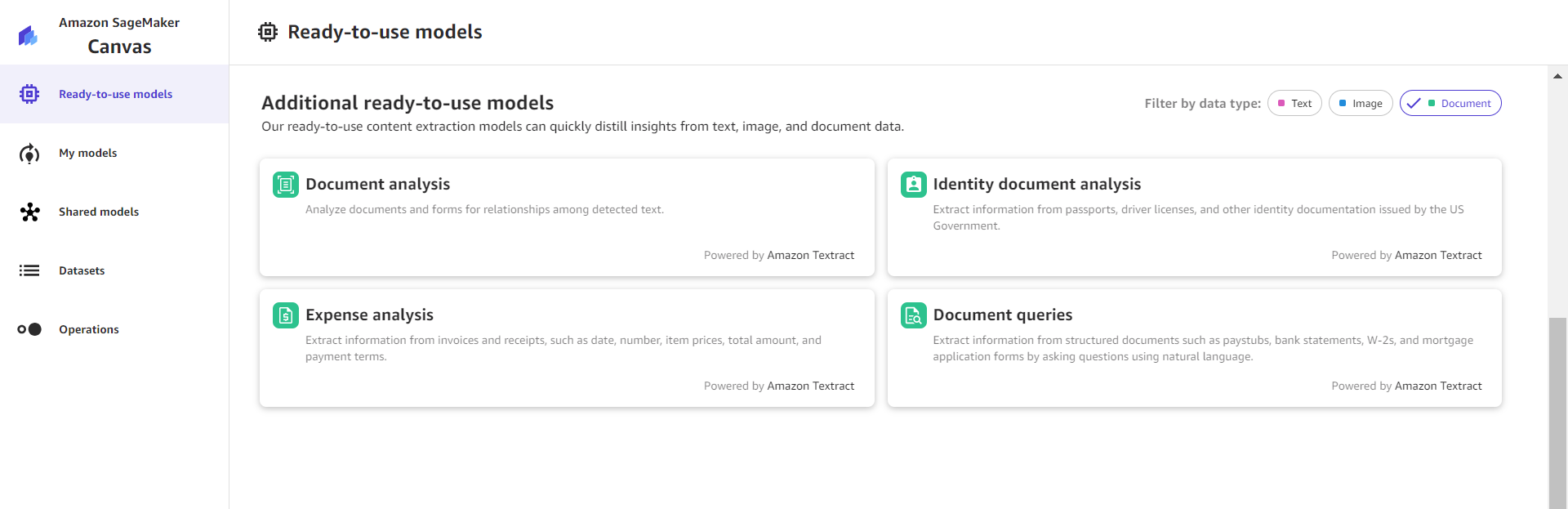 Analyzing document data in SageMaker Canvas