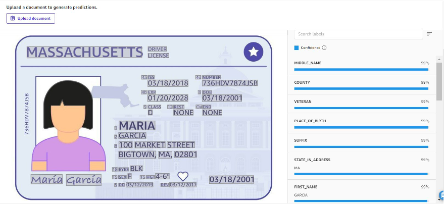 Analysis of ID documents in SageMaker Canvas