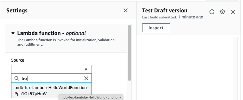 9. Specify the AWS Lambda function 