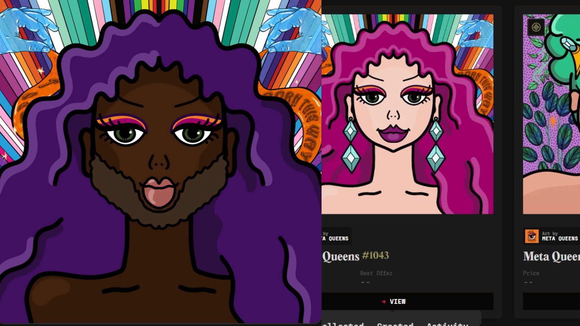 LGBTQ drag art screenshots of meta queens at the ban market