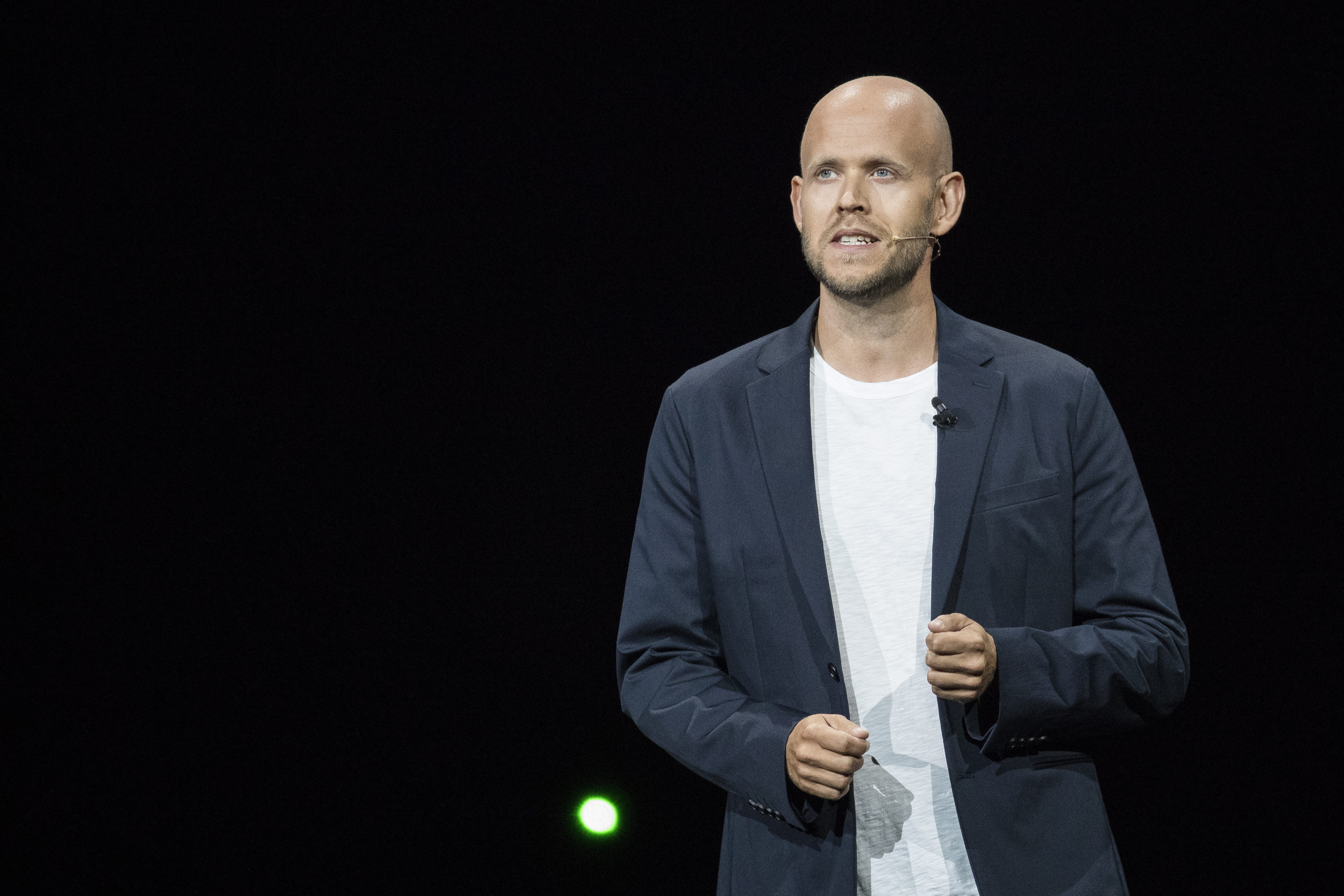 NEW YORK, NY - AUGUST 9: Daniel Ek, CEO of Spotify, talks about a partnership between Samsung and Spotify during a product launch event at the Barclays Center on August 9, 2018 in the Brooklyn borough of New York City.  The new Galaxy Note 9 smartphone will go on sale on August 24.  (Photo by Drew Angerer/Getty Images)