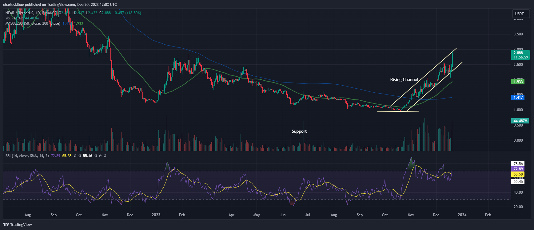 Analysis of the price chart of the NEAR protocol.  Source: Tradingview.com