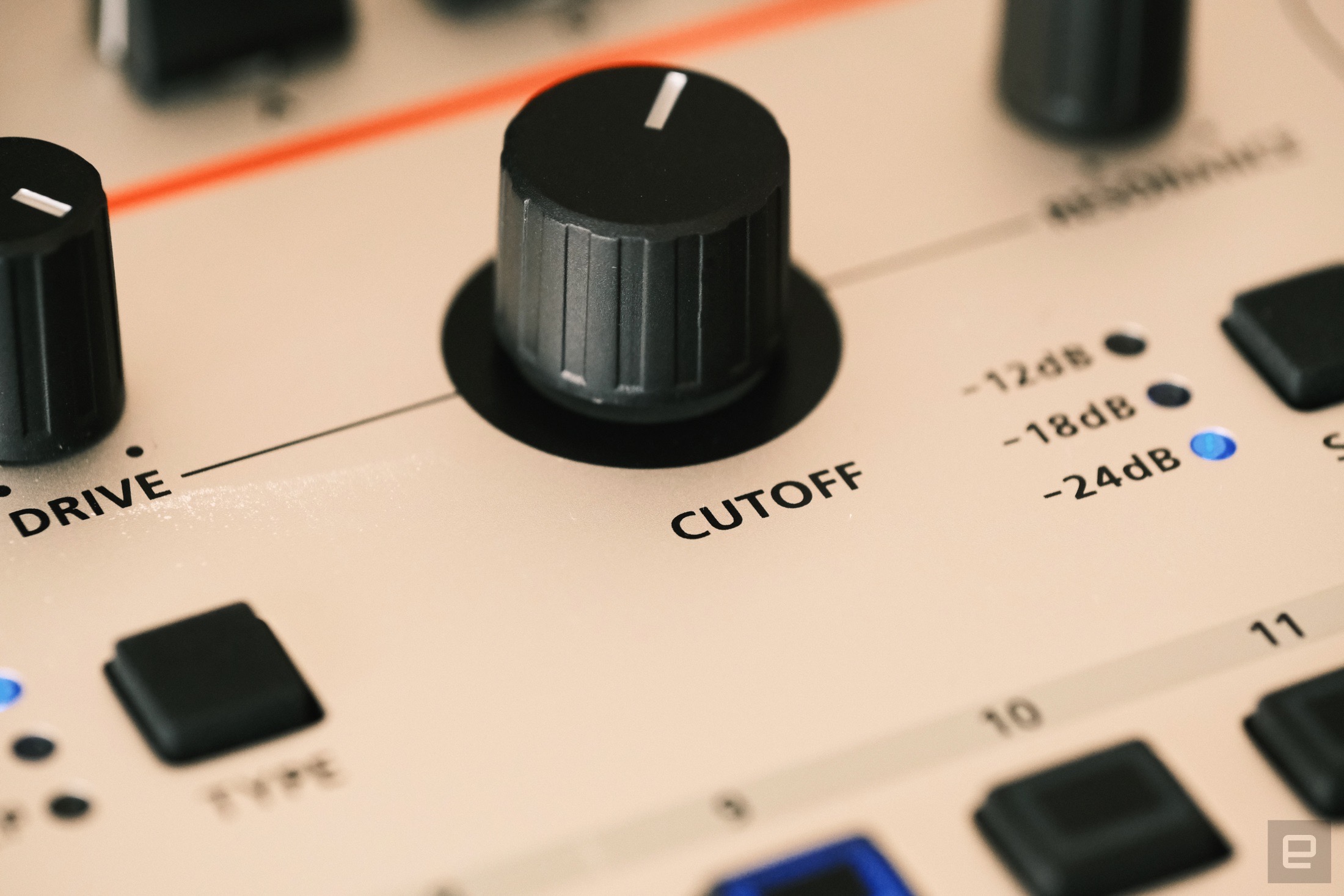 The Roland Gaia 2 Filter Cutoff Knob and Slope LEDs