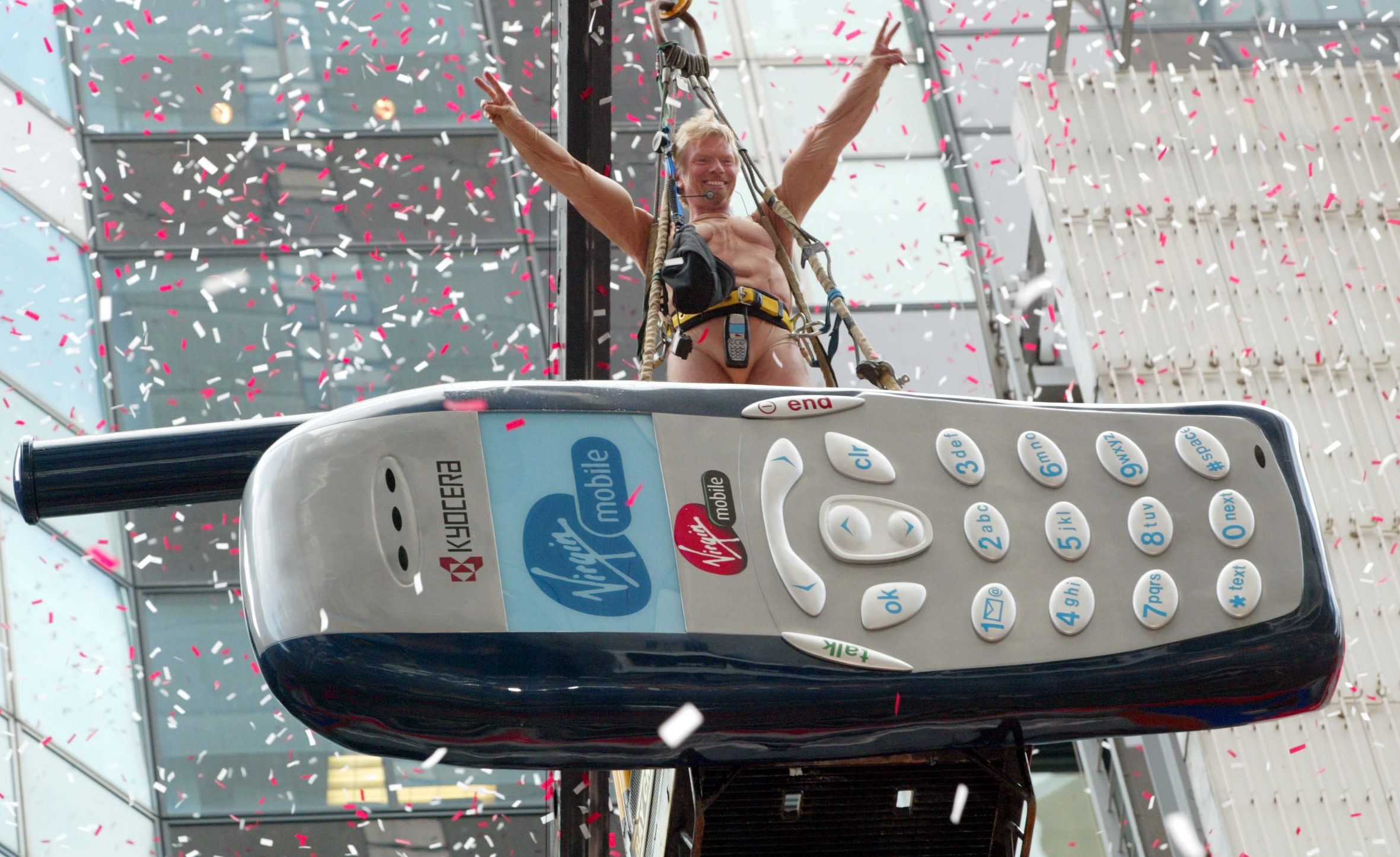 Richard Branson launches Virgin Mobile USA Cellular phone service in NYC. July 24, 2002