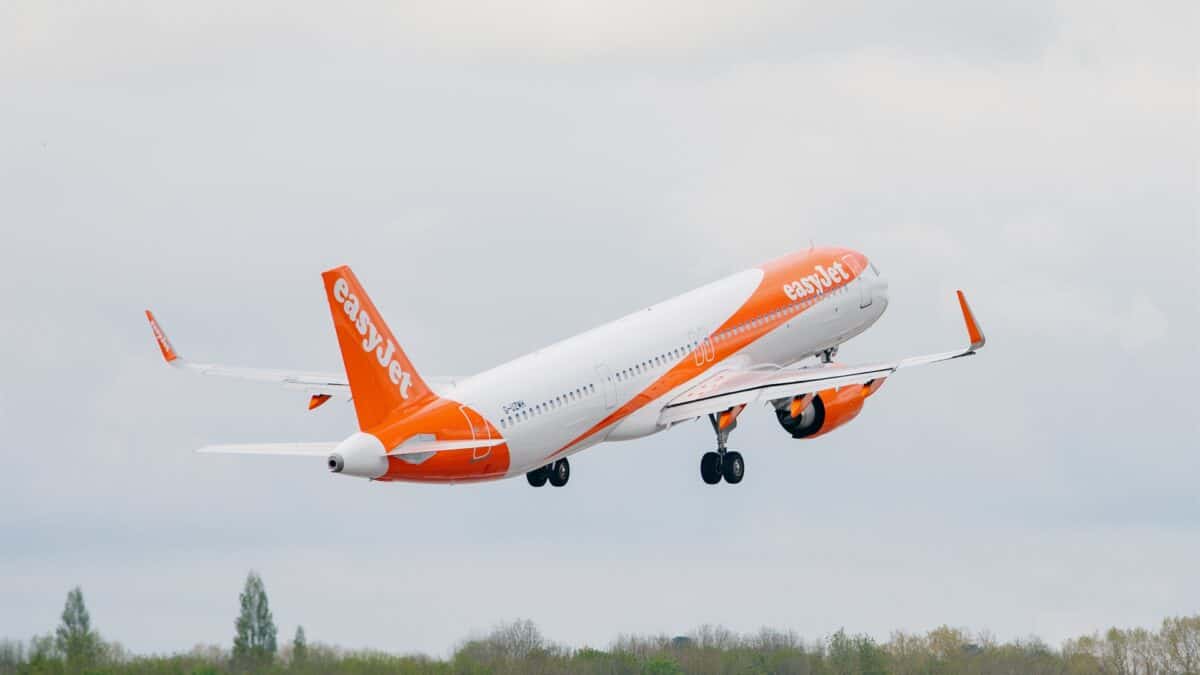 Image of an easyJet plane taking off.
