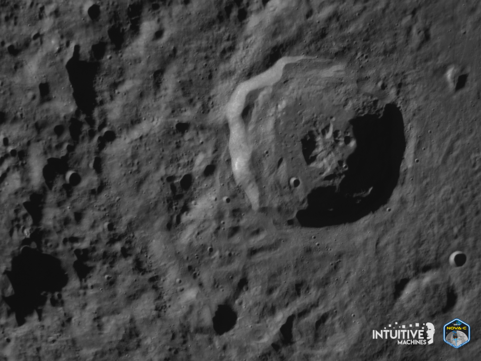 Bel'kovich K Crater in the Moon's northern equatorial highlands as seen by Odysseus from orbit