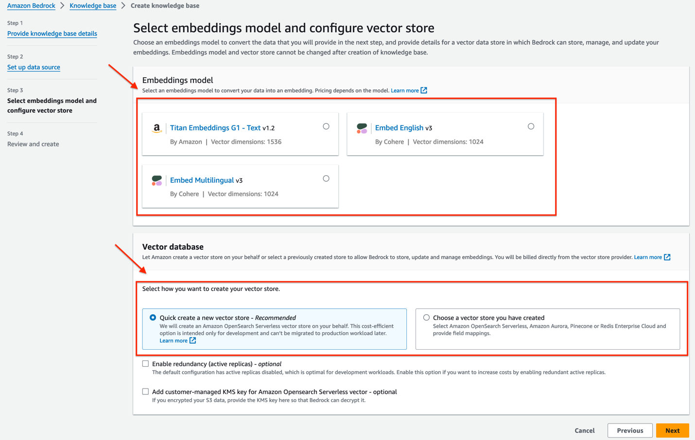 Select embeddings model and configure vector store