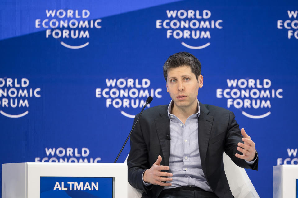 OpenAI CEO Sam Altman gestures during a session of the World Economic Forum (WEF) in Davos on January 18, 2024. (Photo by Fabrice COFFRINI/AFP) (Photo by FABRICE COFFRINI/AFP via Getty Images)